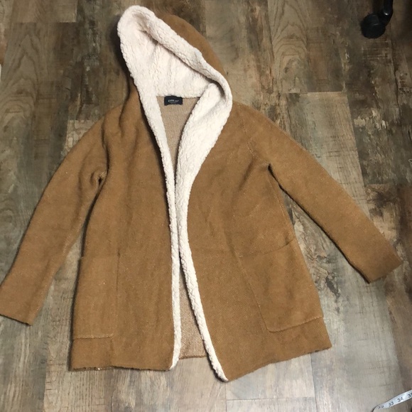 Zara Brown Sherpa Hood Jacket Coat - Picture 2 of 7